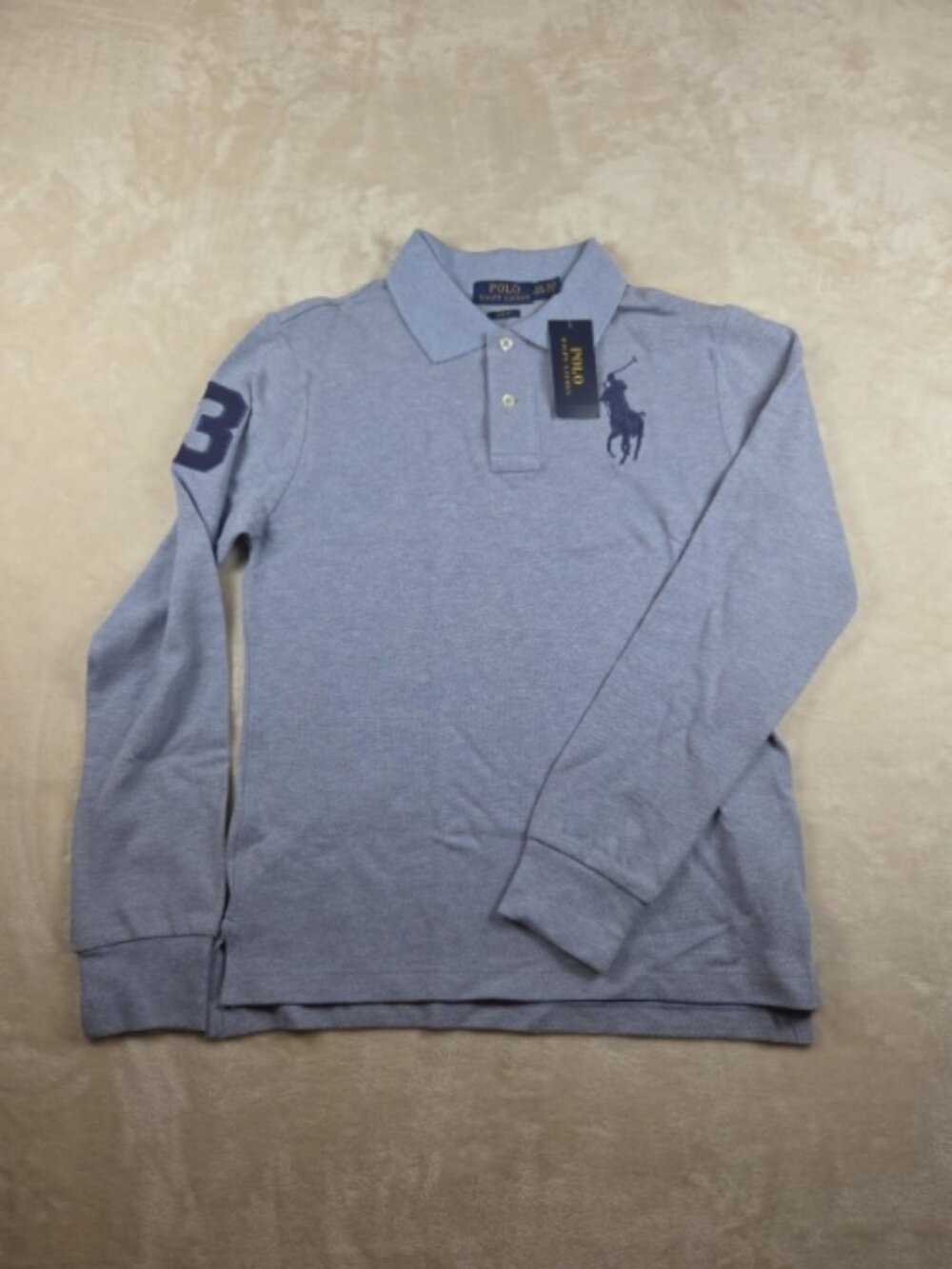 Polo Ralph Lauren Boys Slim Fit Long Sleeve Big Pony Polo – L (14‑16) Blue Heath